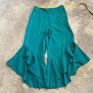 Anthropologie Pants Women Size 2 Virginie Wide Leg Ruffle Hem Crop Turquise Blue